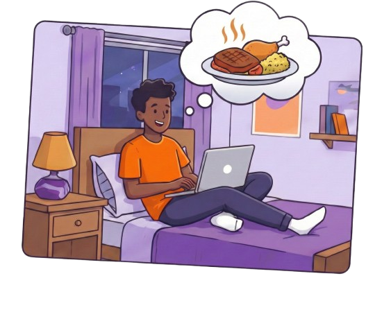 Student relaxing while drone delivers food